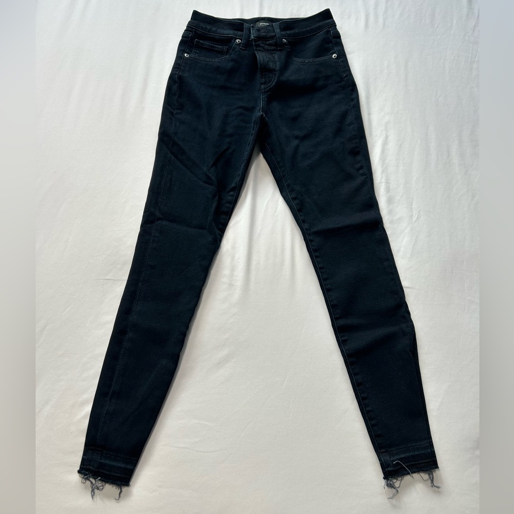 Express0R Women's Skinny Dark Wash Mid Rsie Jeans